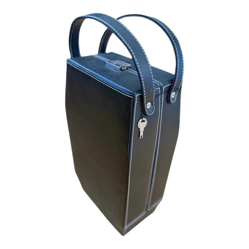Luxury Genuine Leather 2 Bottle Wine Caddy w/ Glasses & Stainless Wine Tools